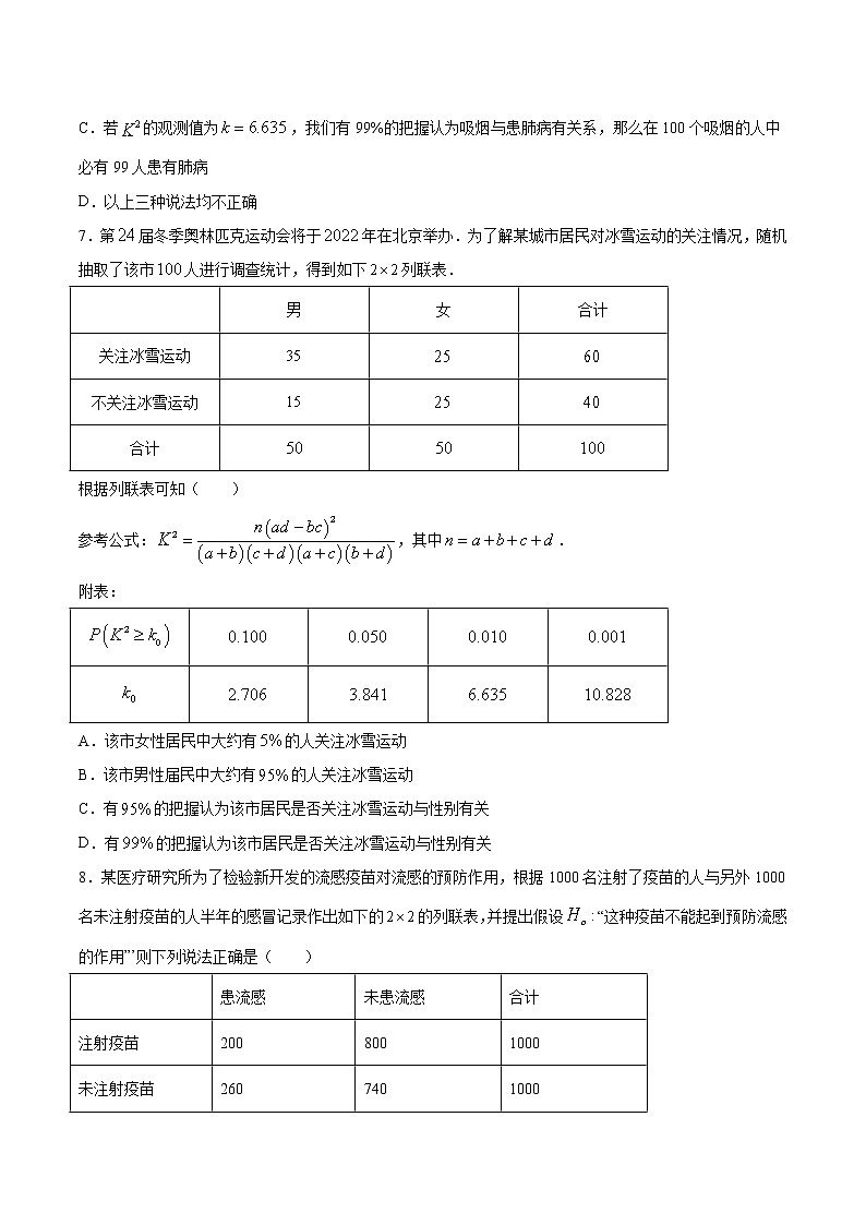 8.3 列联表与独立性检验 （专项训练）-【新教材】2020-2021学年人教A版（2019）高中数学选择性必修第三册第3页