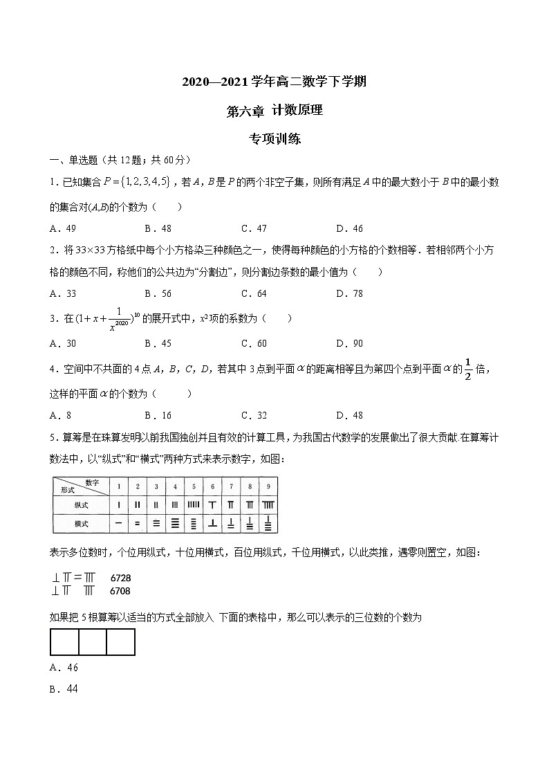 第6章 计数原理（专项训练）-【新教材】2020-2021学年人教A版（2019）高中数学选择性必修第三册第1页