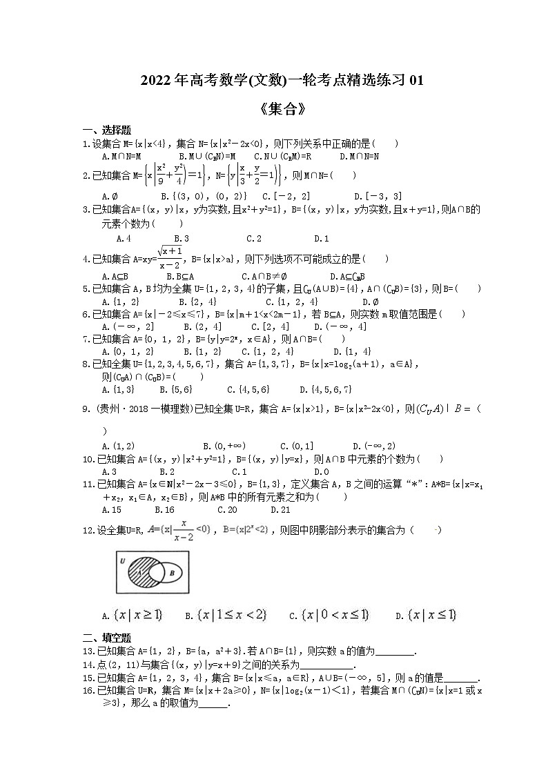 2022年高考数学(文数)一轮考点精选练习01《集合》(含详解)第1页