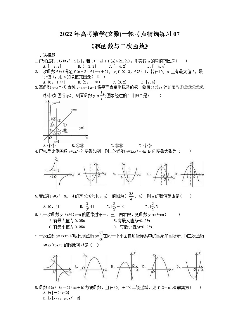 2022年高考数学(文数)一轮考点精选练习07《幂函数与二次函数》(含详解)第1页