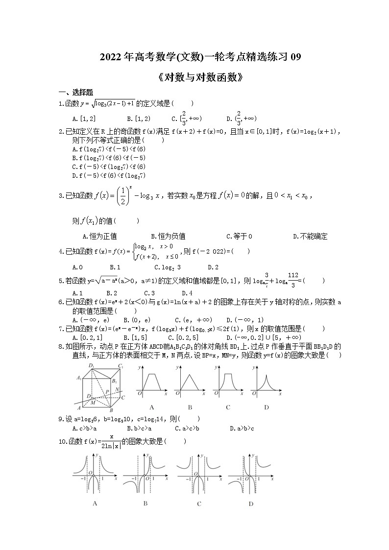 2022年高考数学(文数)一轮考点精选练习09《对数与对数函数》(含详解)01