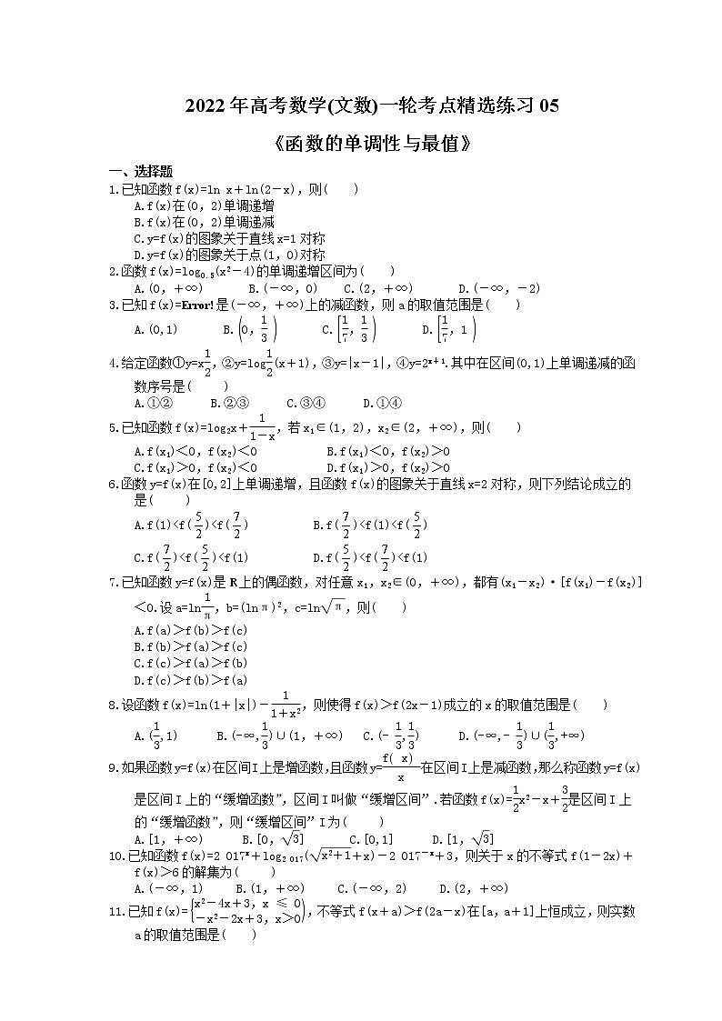 2022年高考数学(文数)一轮考点精选练习05《函数的单调性与最值》(含详解)第1页