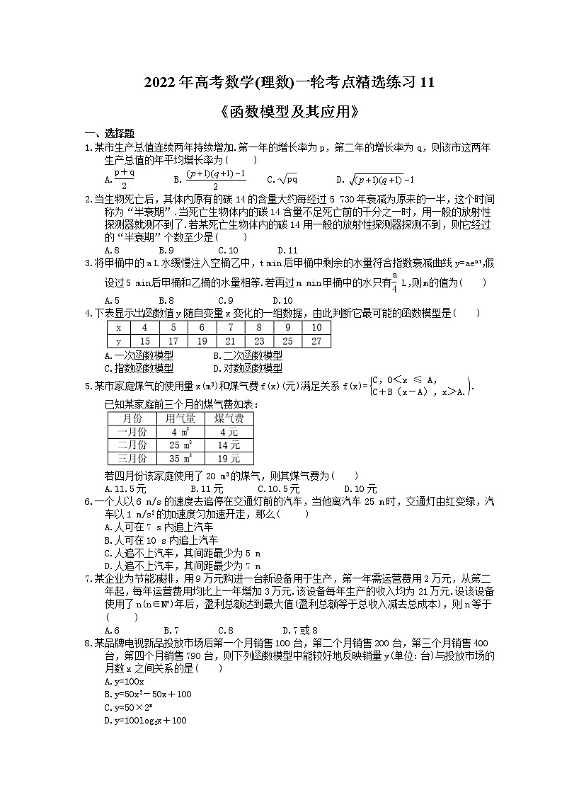 2022年高考数学(理数)一轮考点精选练习11《函数模型及其应用》(含详解)第1页