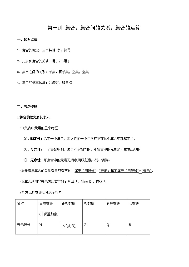 第一讲 集合、集合间的关系、集合的运算（A版）学案01