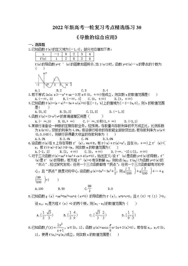 2022年新高考一轮复习考点精选练习30《导数的综合应用》（含详解）01