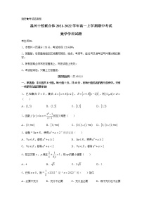浙江省温州十校联合体2021-2022学年高一上学期期中考试数学试题含答案