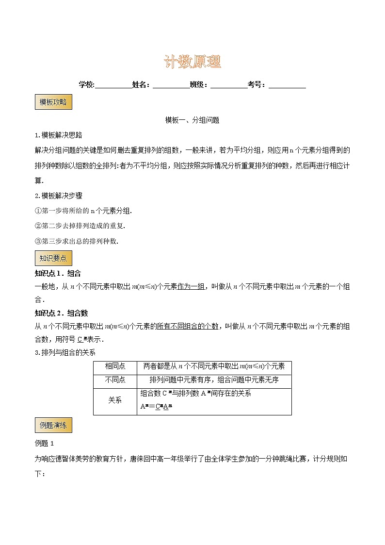 高考数学专项解题方法归纳探究（全国通用）模板21 计数原理（解析版）第1页