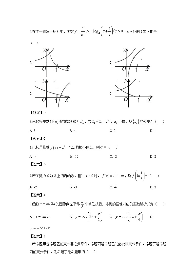 内蒙古呼和浩特市2020届高三一模考试数学（文）试卷第2页