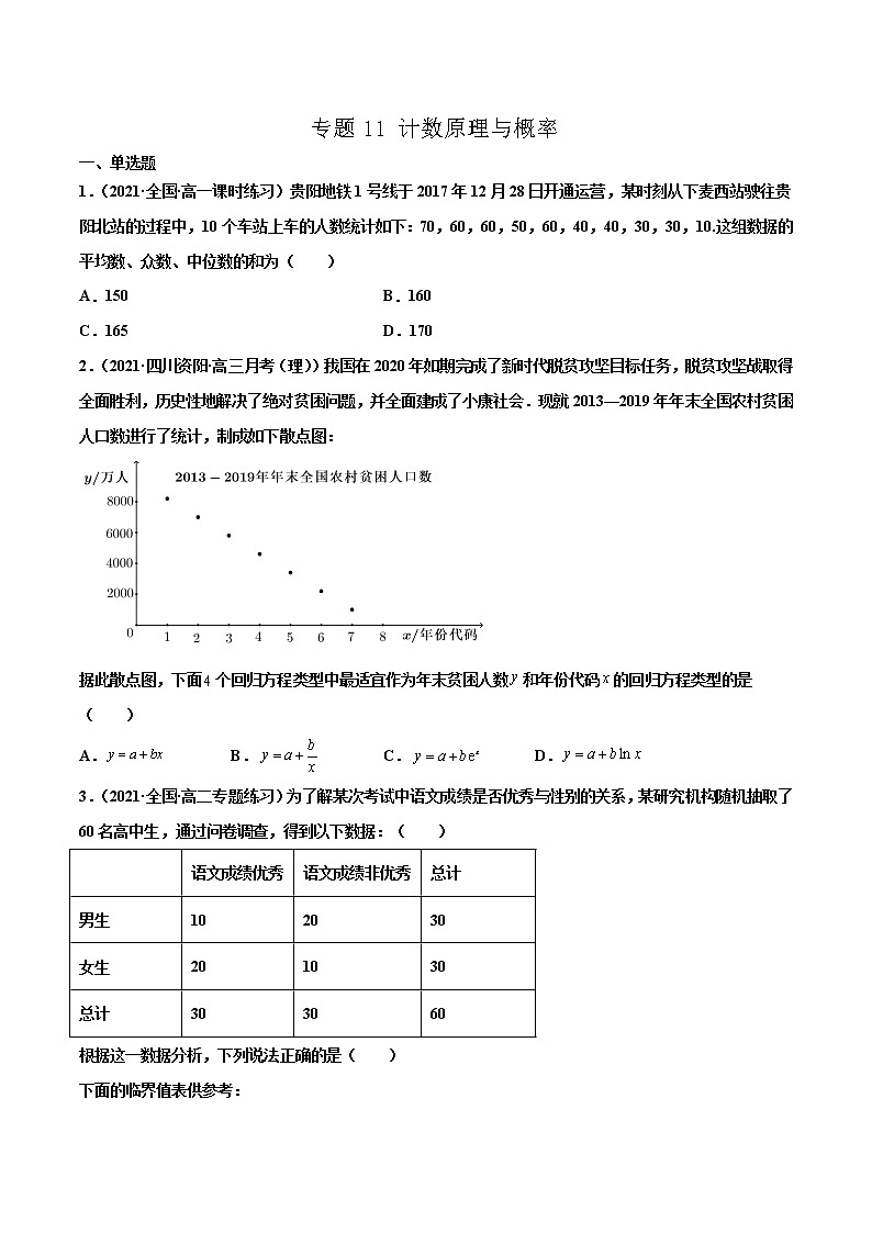 专题11 计数原理与概率（原卷版）-备战2022年高考数学二轮复习专题之提分秘典第1页