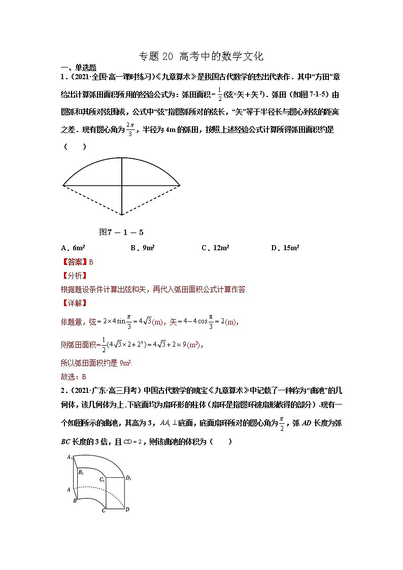 专题20 高考中的数学文化-备战2022年高考数学二轮复习专题之提分秘典01
