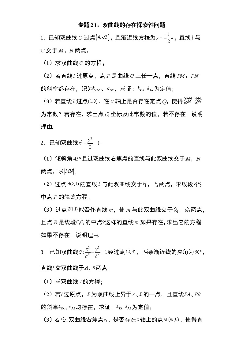 专题21：双曲线的存在探索性问题23页01
