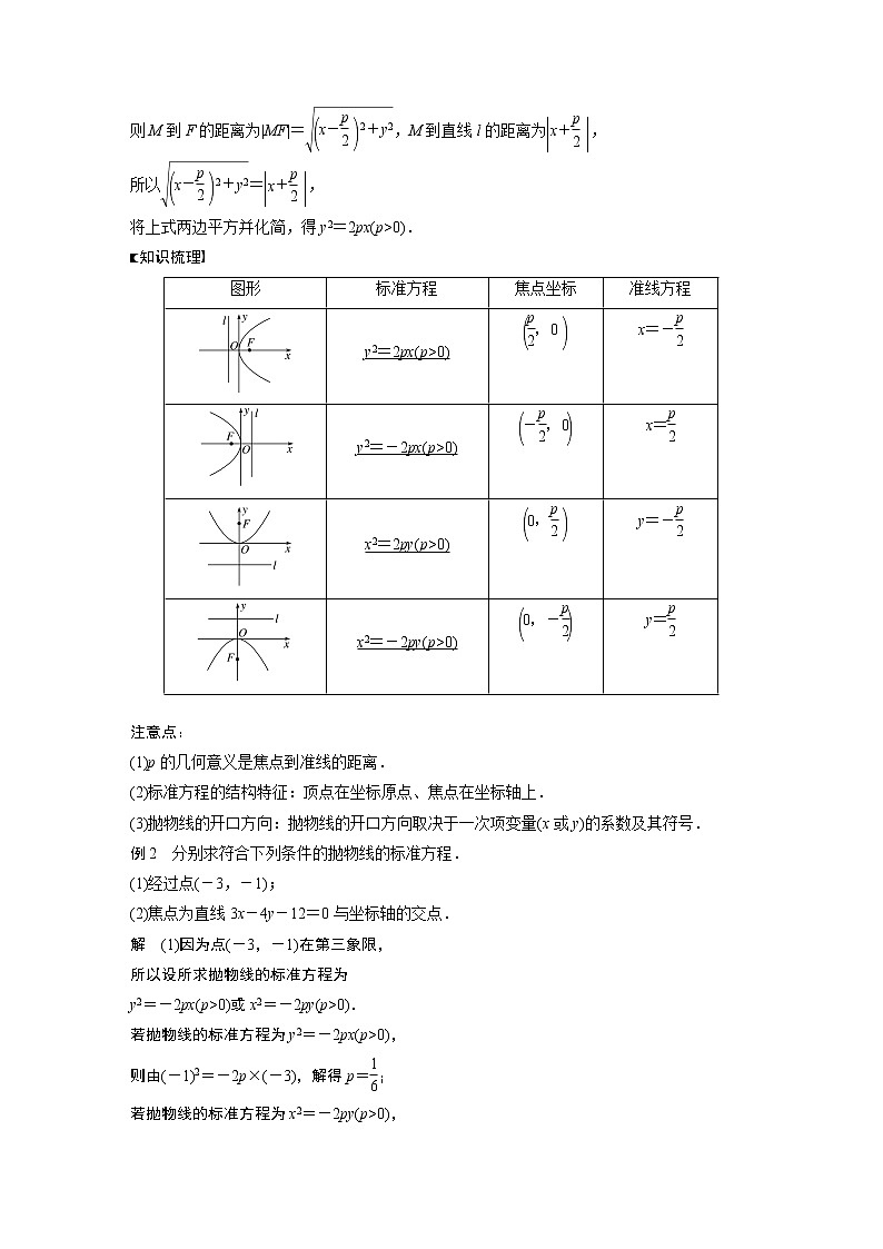 2022年高中数学新教材人教B版选择性必修第一册学案第二章 2.7.1　抛物线的标准方程第3页