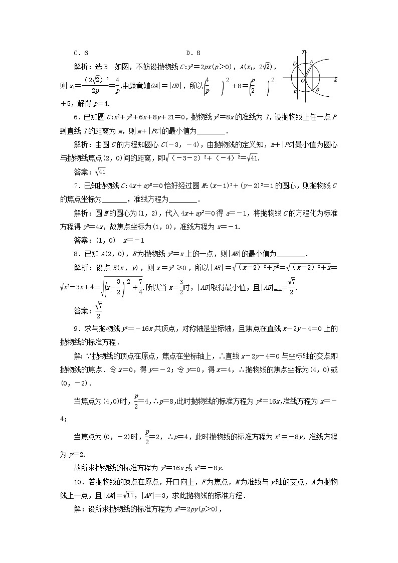 2021_2022新教材高中数学课时检测21抛物线的几何性质含解析苏教版选择性必修第一册02