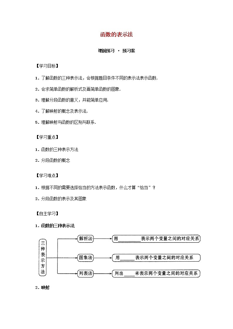 2021_2022高中数学第一章集合与函数概念2.2函数的表示法1教案新人教版必修101