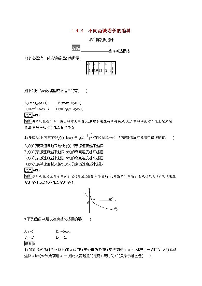 2021_2022学年新教材高中数学第四章指数函数与对数函数4.4.3不同函数增长的差异课后篇巩固提升含解析新人教A版必修第一册练习题第1页