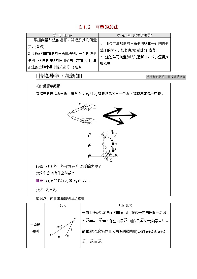 2021_2022学年新教材高中数学第6章平面向量初步6.1平面向量及其线性运算6.1.2向量的加法学案含解析新人教B版必修第二册01