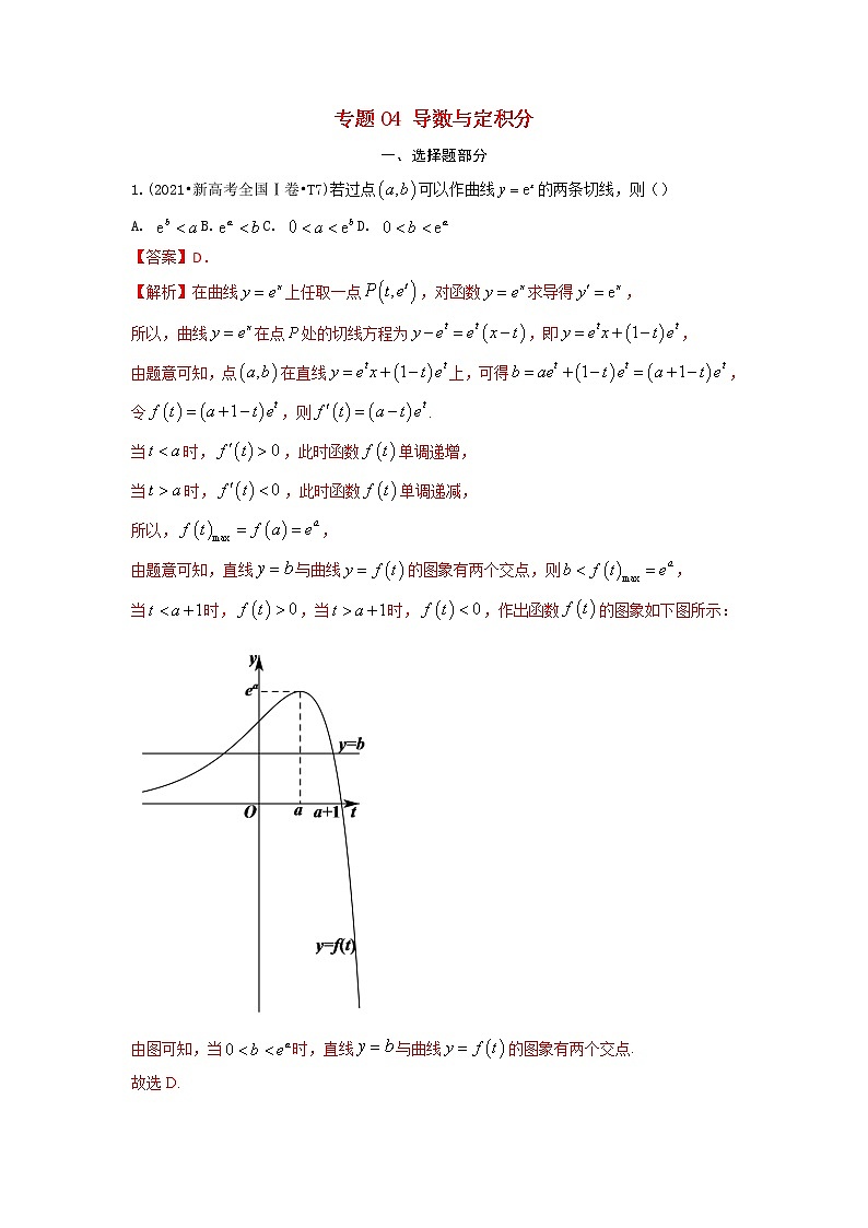 2021年高考数学真题和模拟题分类汇编专题04导数与定积分含解析第1页
