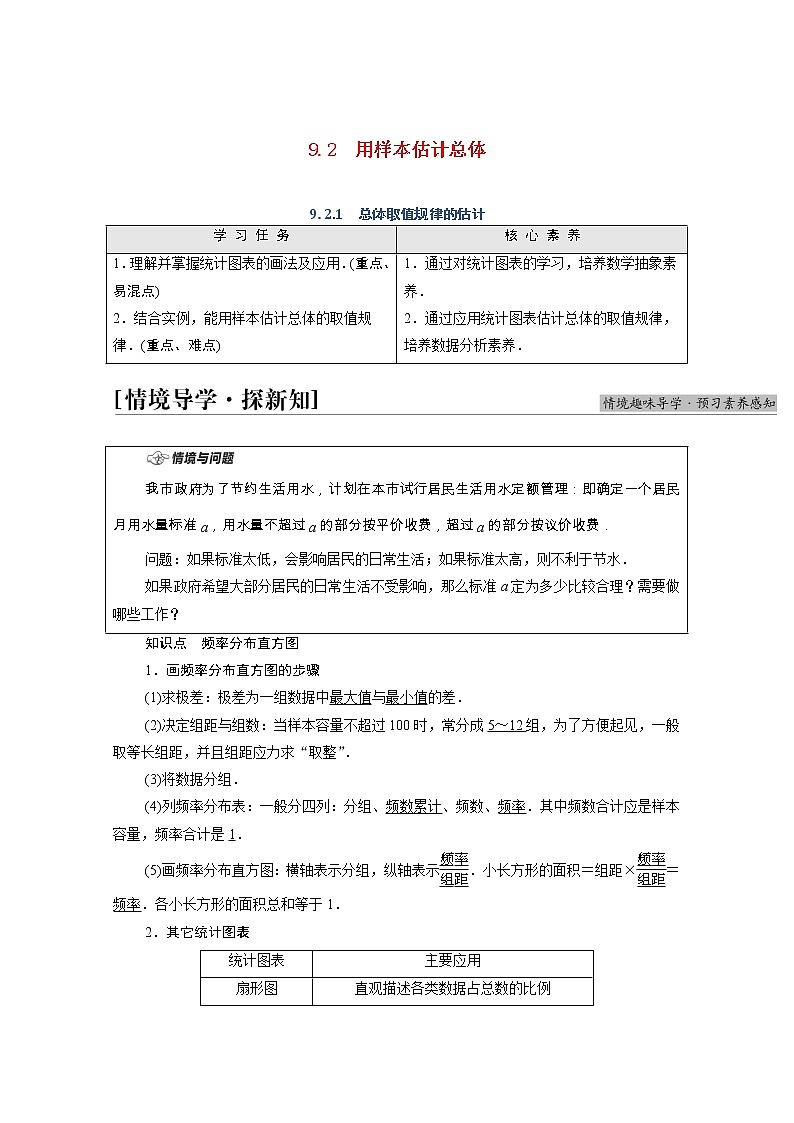 第9章统计9.2.1总体取值规律的估计学案含解析01