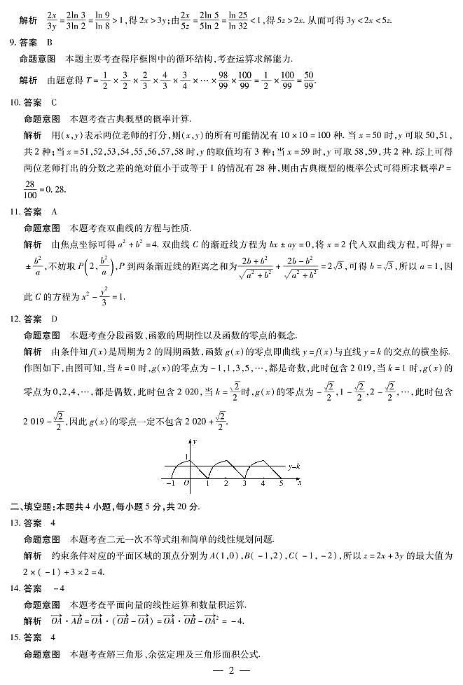 河南省焦作市普通高中2021届高三年级第一次模拟考试文科数学试卷（扫描版，含解析）02