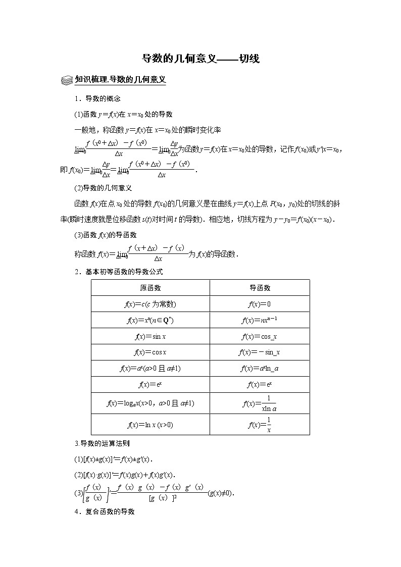 高端精品高中数学二轮专题-导数的几何意义（带答案）教案第1页