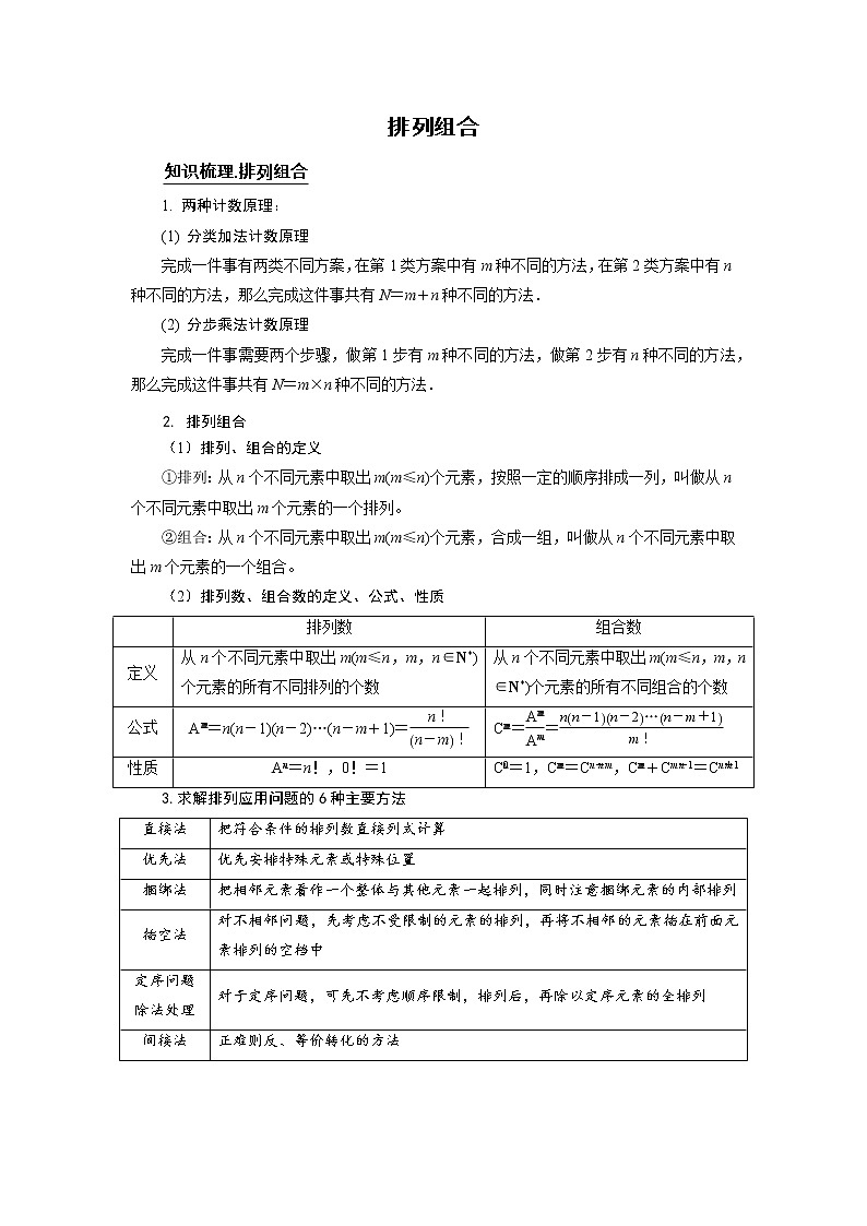 高端精品高中数学二轮专题-排列组合教案第1页