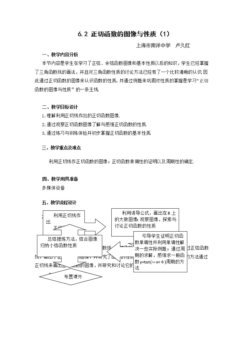 高一下册数学教案：6.1《正切函数的图像与性质》（1）（沪教版）第1页
