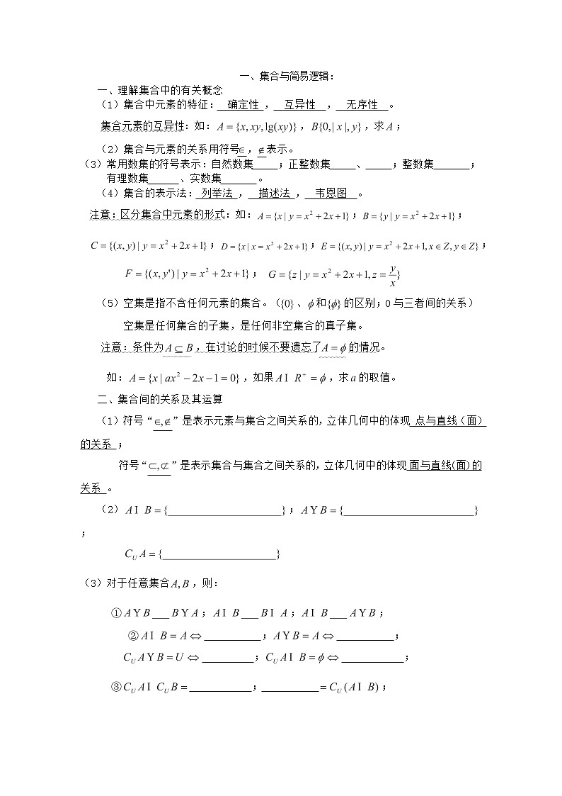 高一上册数学学案：第1章《集合与简易逻辑基础知识》（沪教版）练习题01