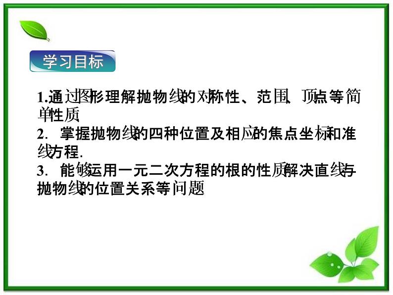 2012高二数学：2.3.2《抛物线的简单几何性质》课件（湘教版选修2-1）第3页