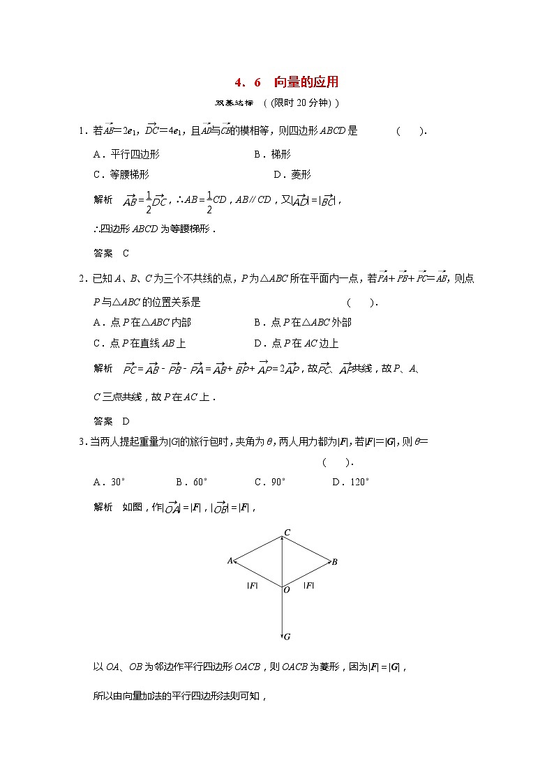 2013-2014学年高一数学 4-6《向量的应用》课后训练 湘教版必修201