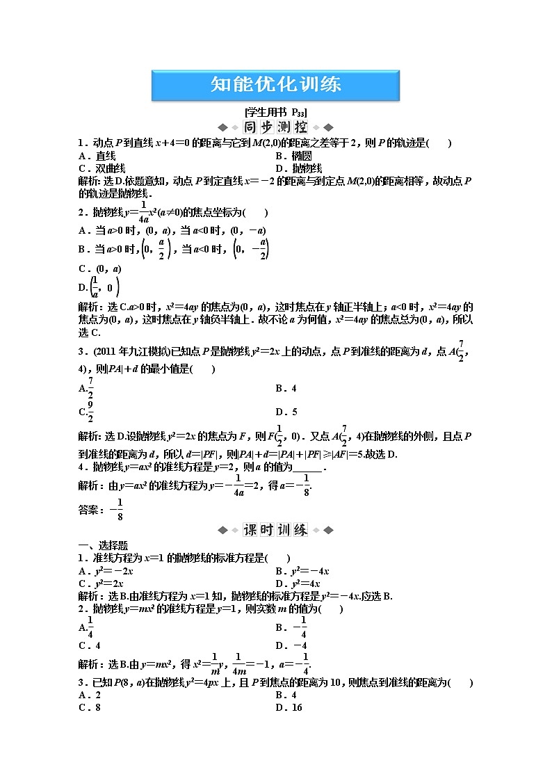 2012数学第2章2.3.1知能优化训练（湘教版选修1-1）第1页