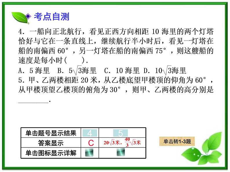 【聚焦典型题】（苏教版）2014届高考一轮数学（理）：《解三角形应用举例》（名师预测高考考点+高考考点集训+考点特训，含教师旁解）课件PPT06
