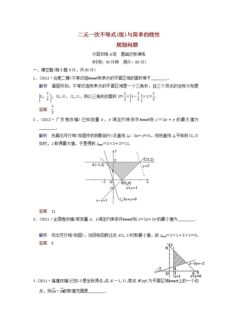 【聚焦典型题】（苏教版）2014届高考一轮数学（理）：《二元一次不等式（组）与简单的线性规划问题》（一轮复习限时提分训练基础到提升含精细解析） Word版含答案第1页