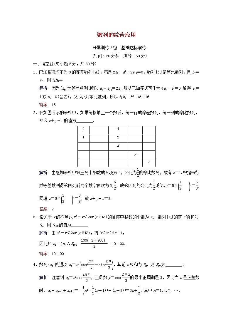 【聚焦典型题】（苏教版）2014届高考一轮数学（理）：《数列的综合应用》（一轮复习限时提分训练基础到提升含精细解析） Word版含答案第1页