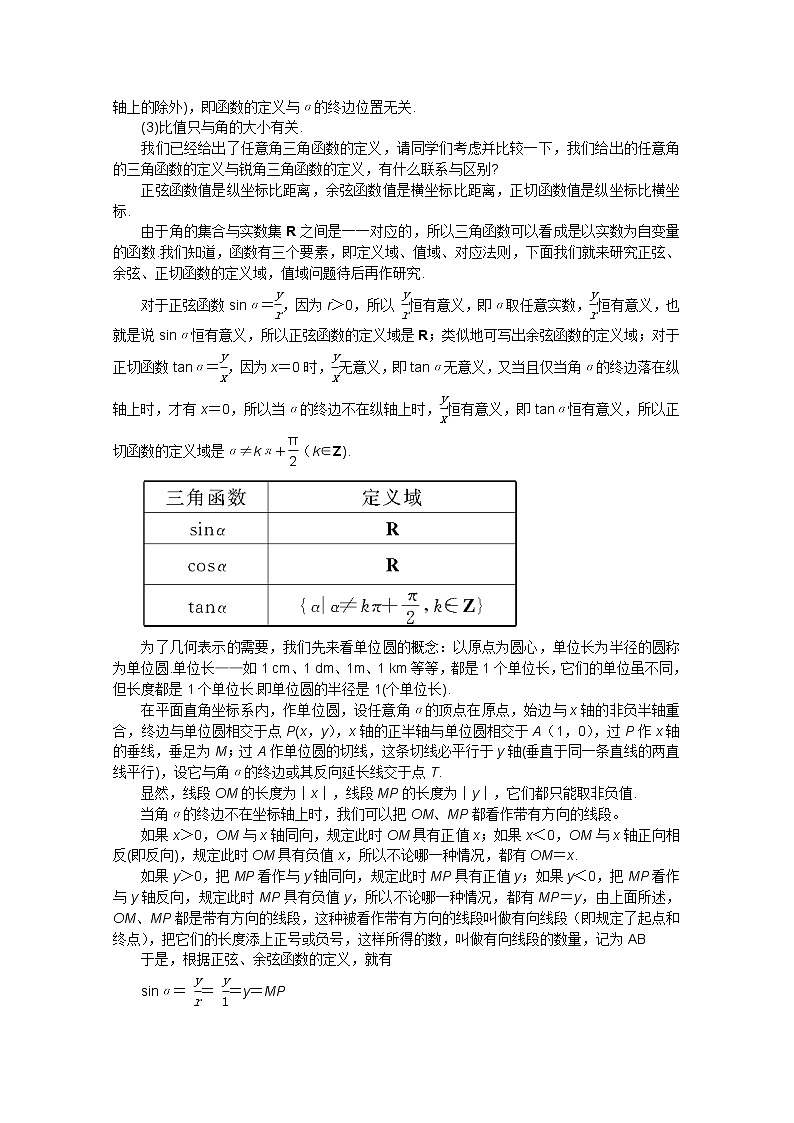 2013高中新课程数学（苏教版必修四） 第五课时 任意角的三角函数（一）教案练习题02