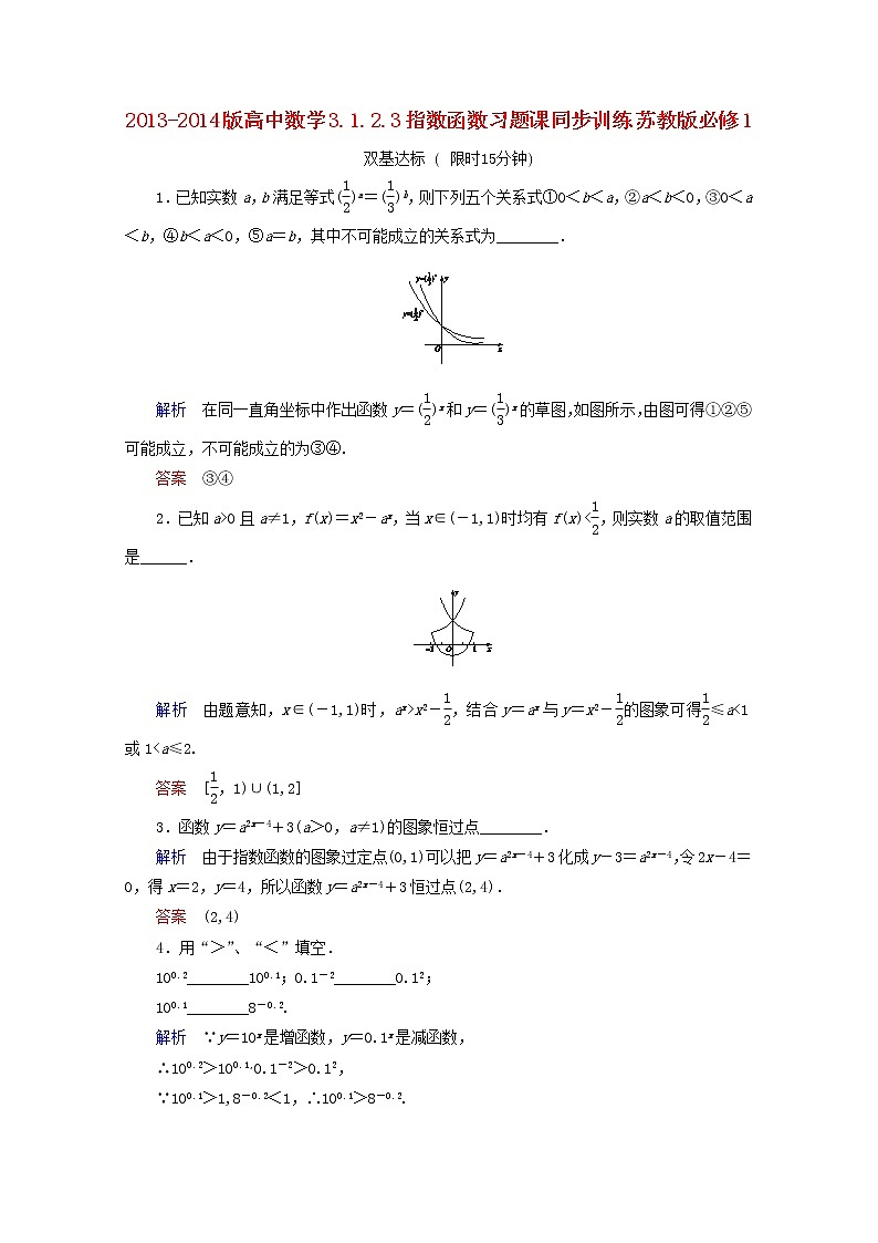 2013-2014版高一数学 3.1.2.3《指数函数》同步训练 苏教版必修1教案01