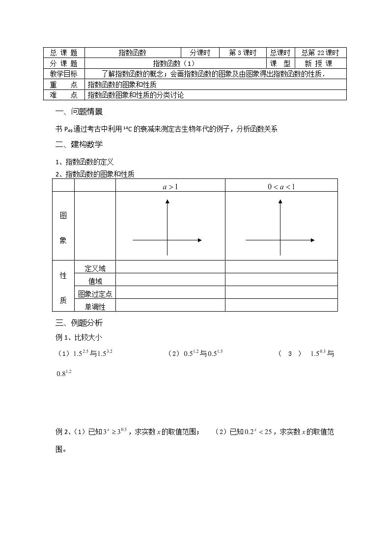 溧水县第二高级中学数学教学案必修1：第22课时《指数函数》1（苏教版）教案第1页