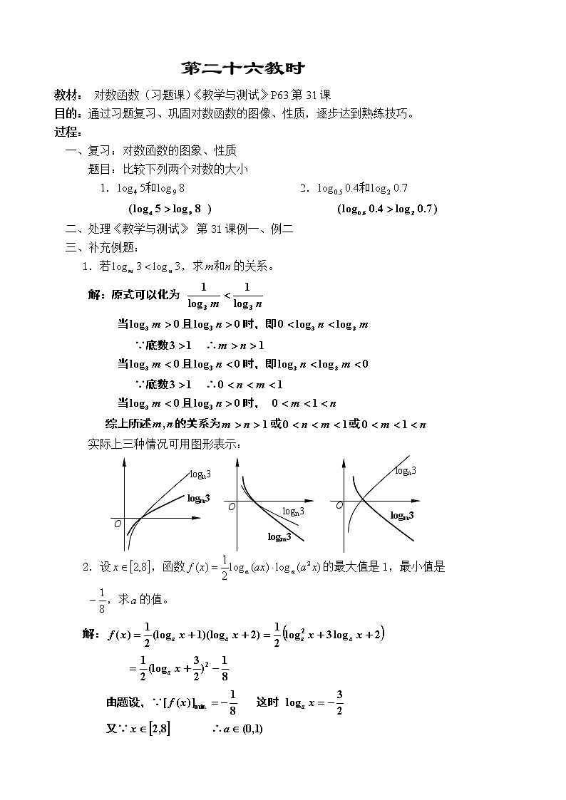 高一数学苏教版教案第二章---对数函数（习题课）01