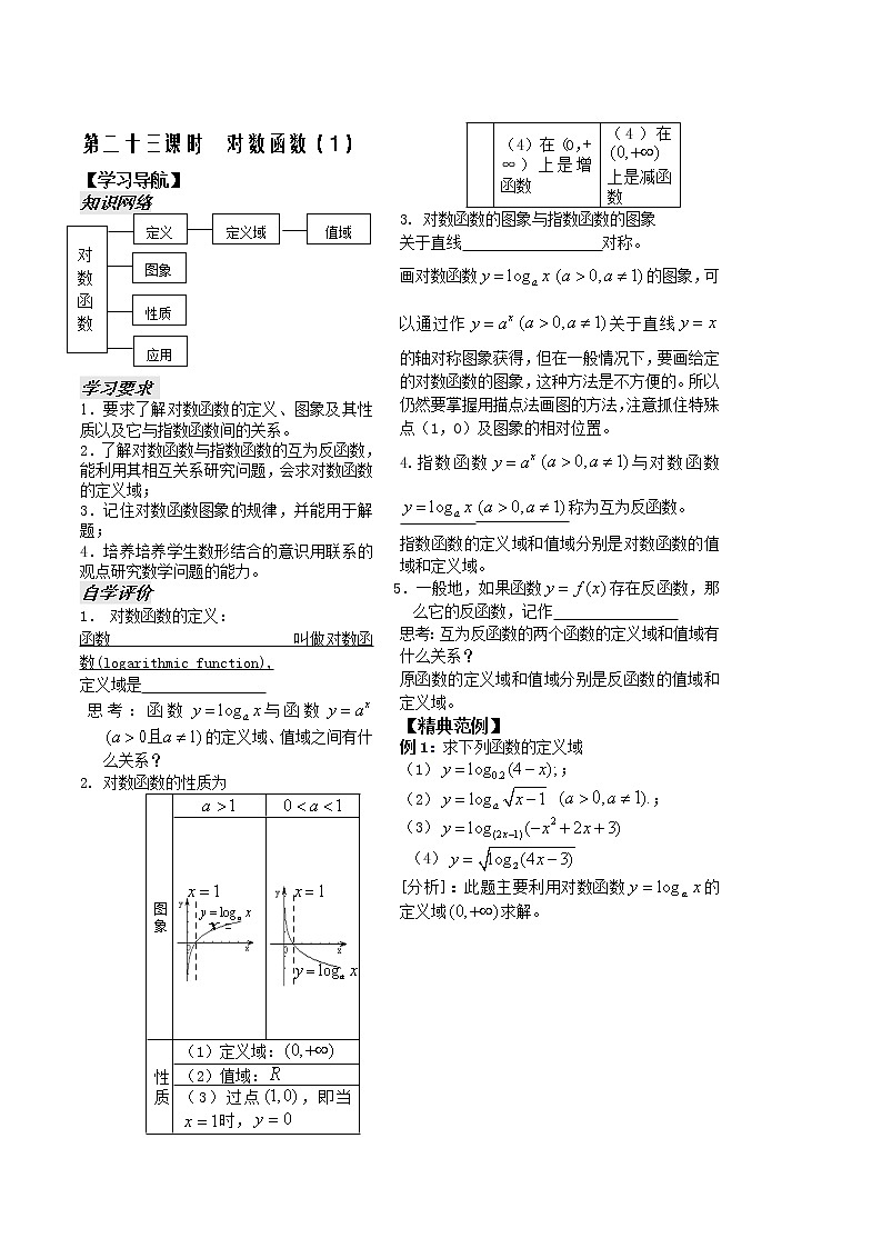 苏教版必修1第二章》（学生版 教案）第23课时《对数函数》（1）第1页