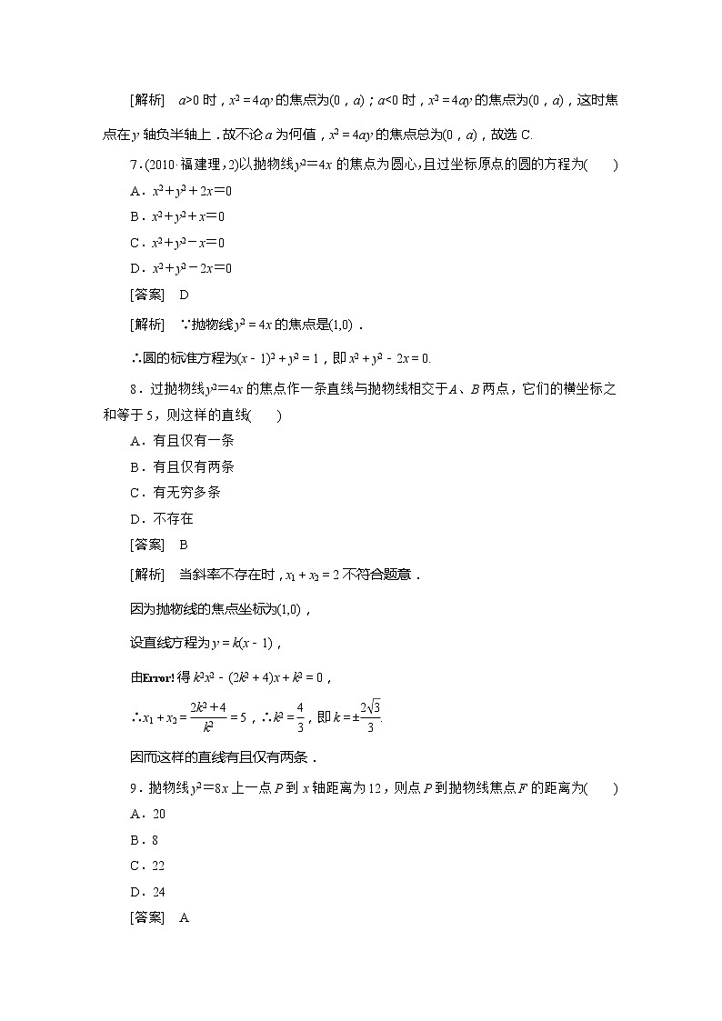 高二人教B版数学选修1-1同步练习2-3-1《抛物线及其标准方程》教案03