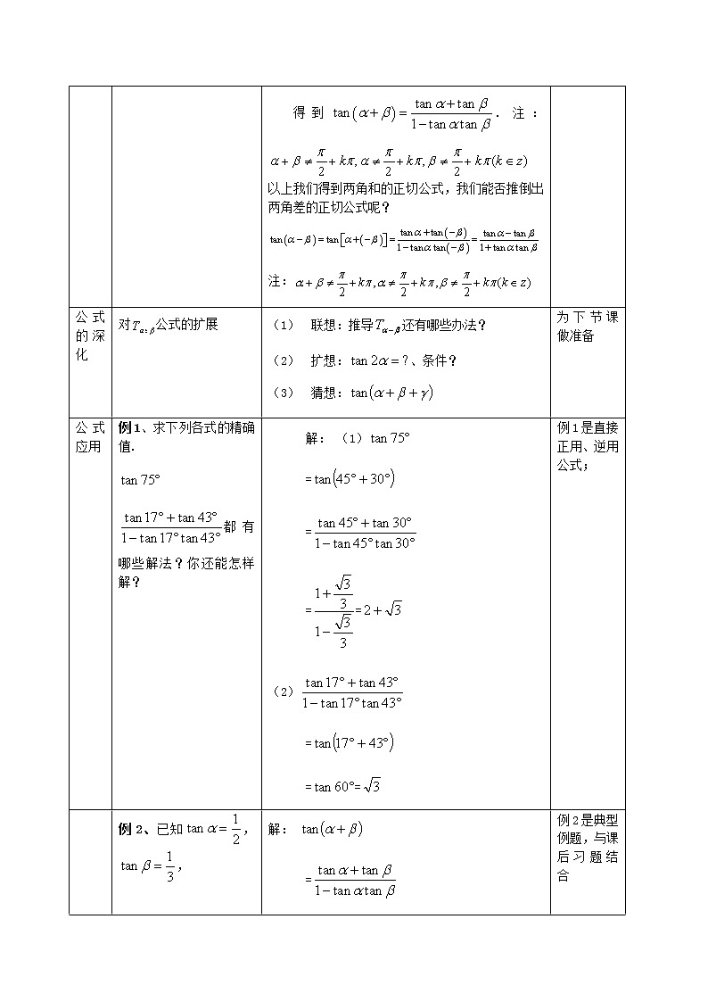 《两角和与差的正切》教案2  新人教B版必修402