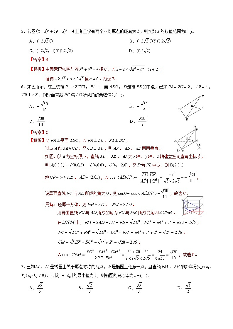 高端精品高中数学一轮专题-数学阶段测试卷（空间向量、立体几何、直线与圆、圆锥曲线）1（带答案）试卷第2页