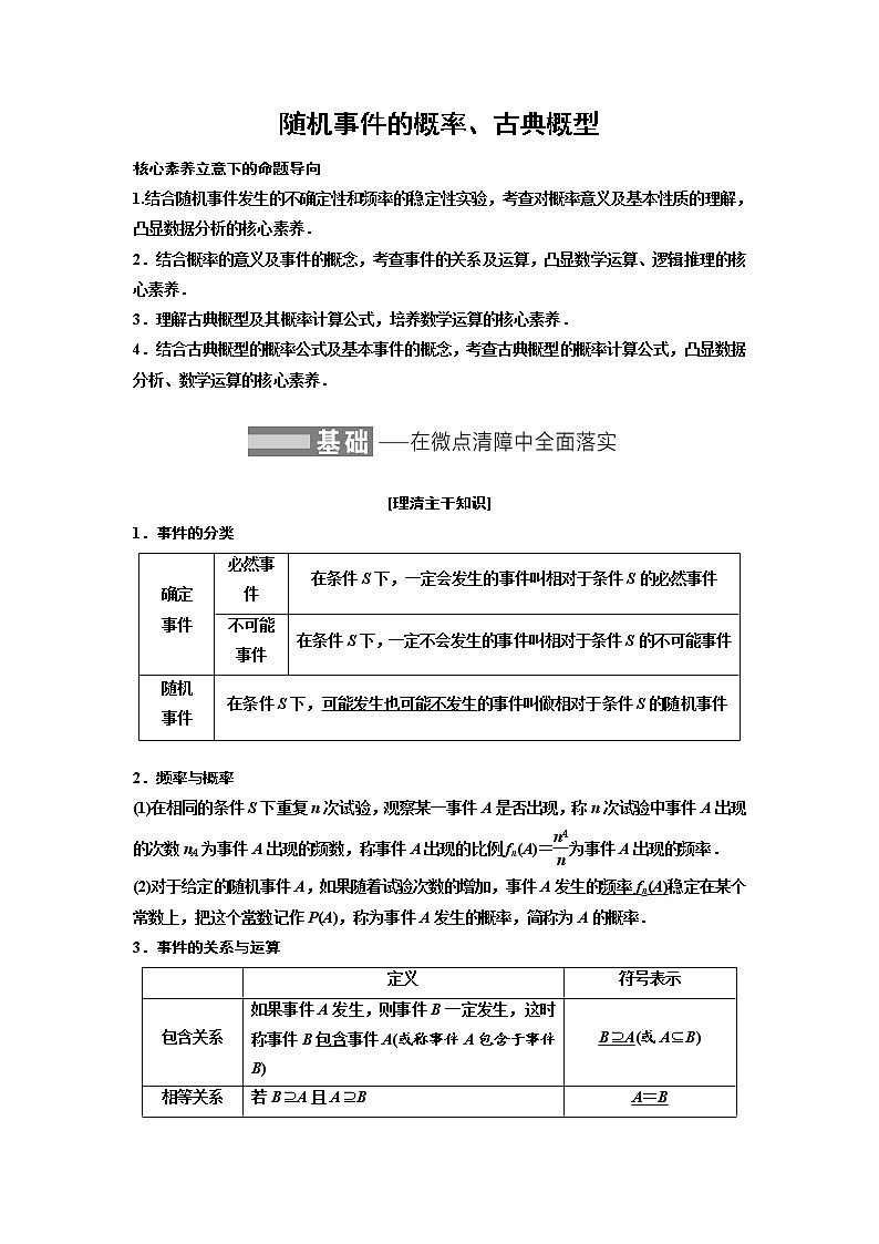 高端精品高中数学一轮专题-随机事件的概率、古典概型（讲）教案01