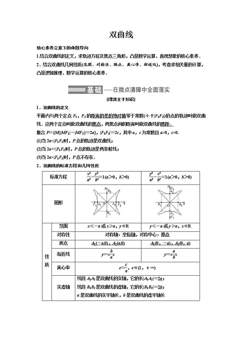 高端精品高中数学一轮专题-双曲线（讲）（带答案）教案01