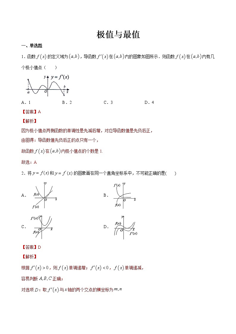 高端精品高中数学一轮专题-极值与最值3（带答案）试卷第1页