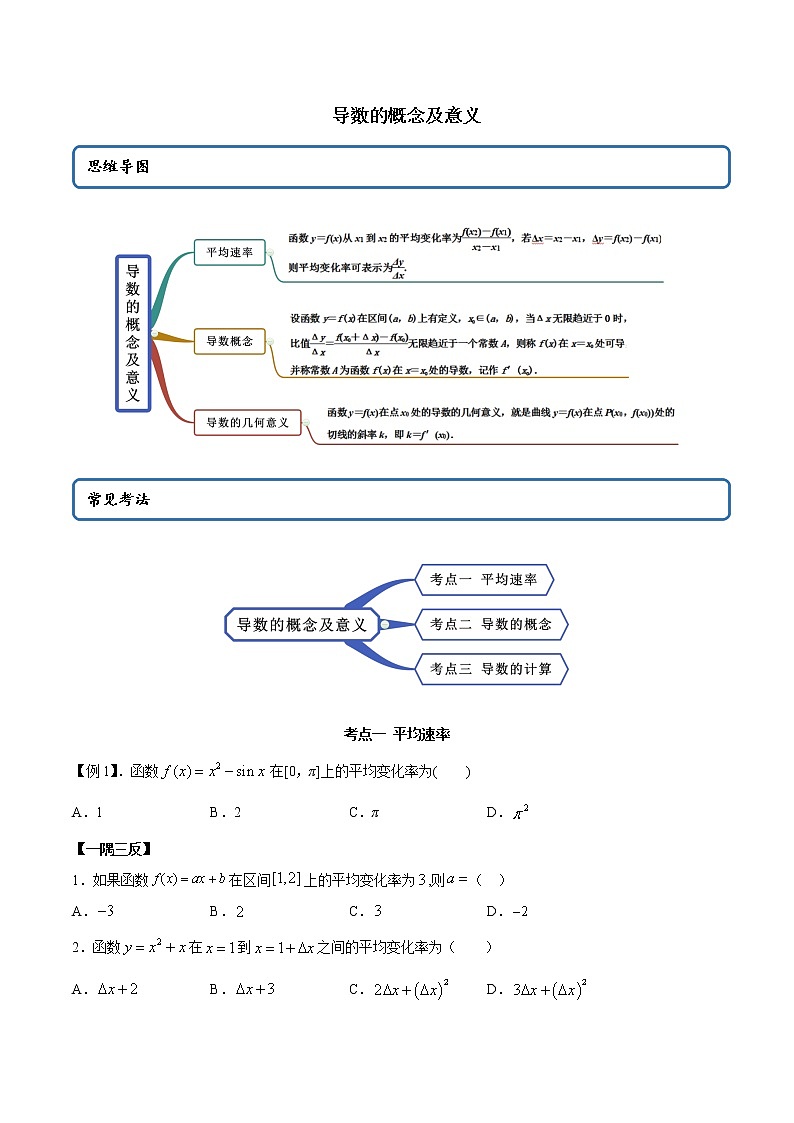 高端精品高中数学一轮专题-平均速率、导数概念、切线1试卷第1页