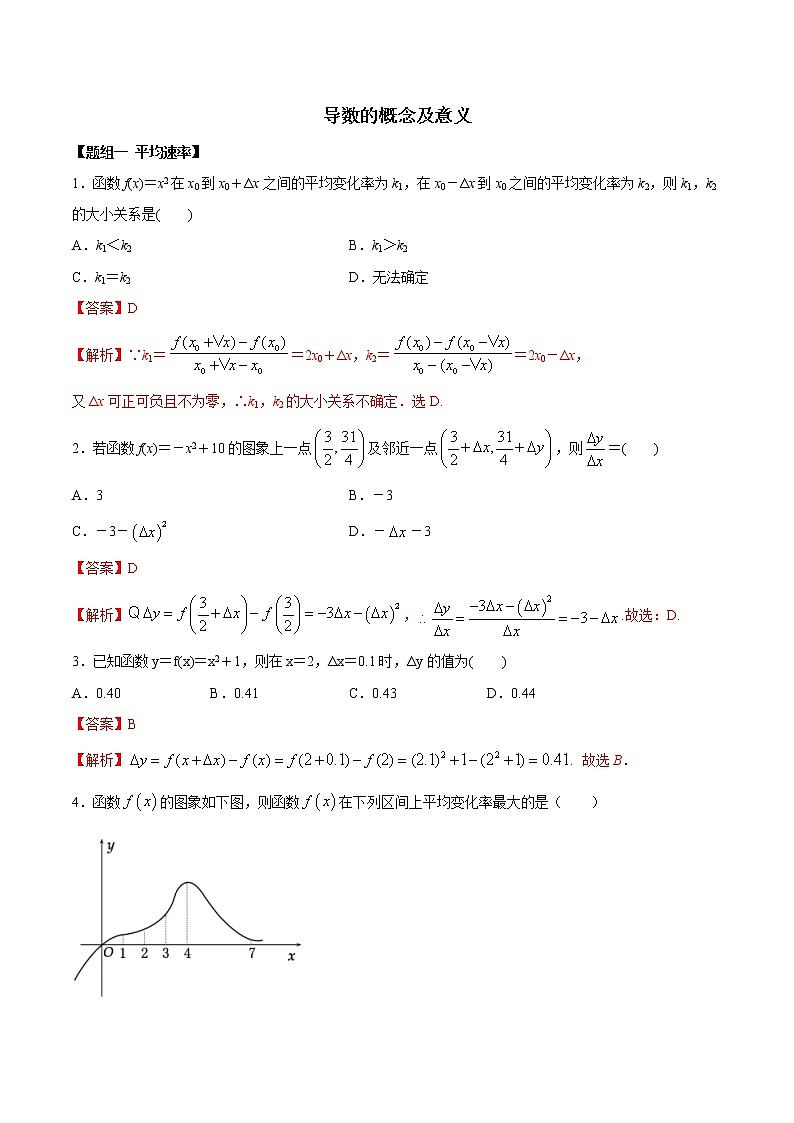 高端精品高中数学一轮专题-平均速率、导数概念、切线2（带答案）试卷第1页