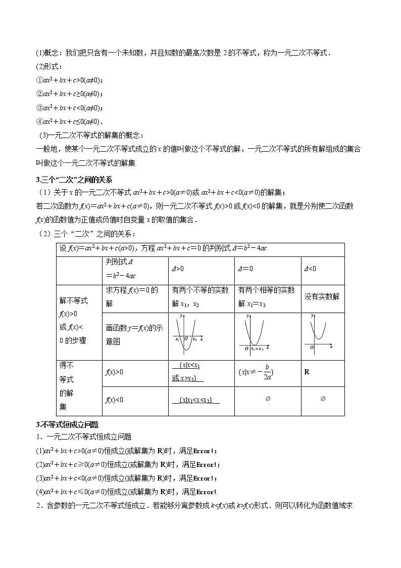 高端精品高中数学一轮专题-二次函数与一元二次方程、不等式（讲）教案02