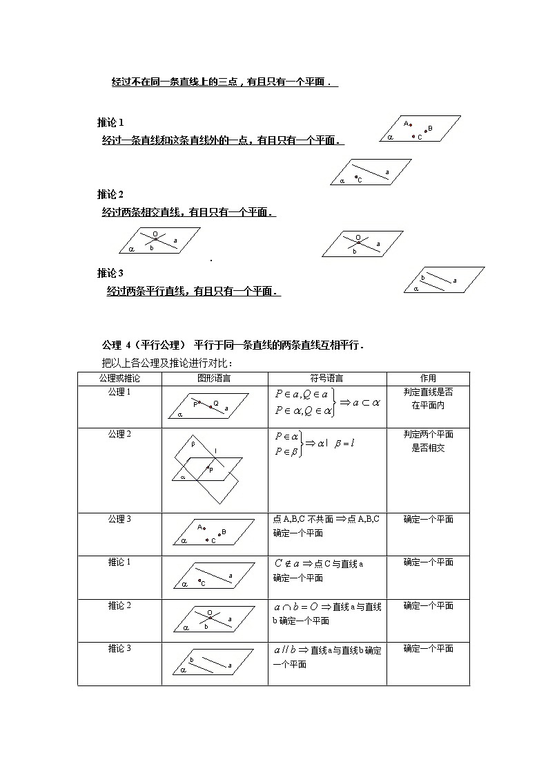 《平面的基本性质及推论》教案4（人教B版必修2）学案02