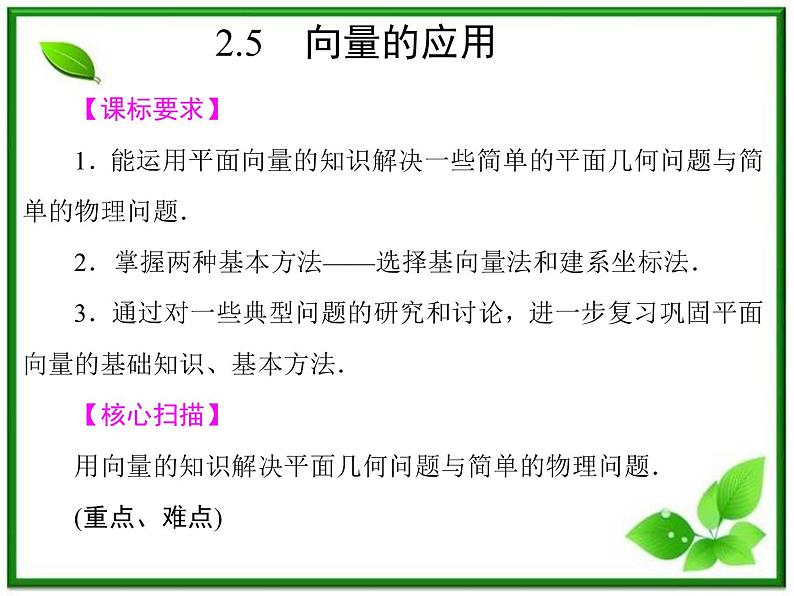 2013高中新课程数学（苏教版必修四）《2.5 向量的应用》课件第1页