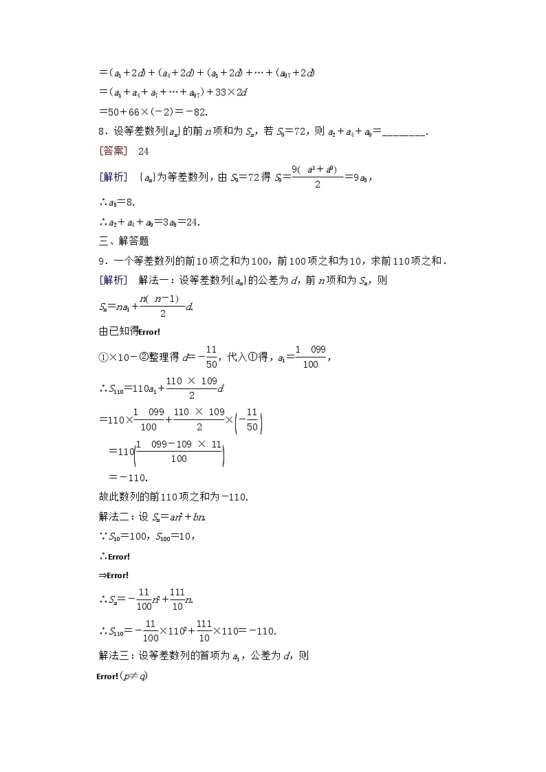 高二数学同步检测 2-2-4《等差数列的综合应用》习题课 新人教B版必修503